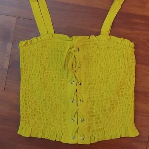 New Look Petite stripe shirred cami in yellow